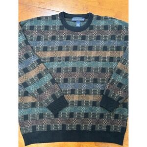 American Portrait Sweater Mens 2XL Multicolor Geometric Knit Crewneck Acrylic